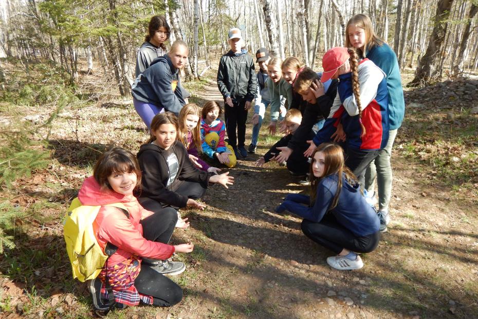 Students on a trail