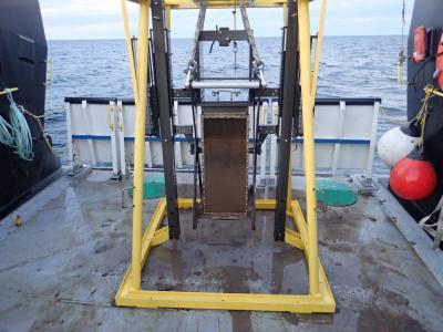 The box corer back on deck full of a Lake Superior sediment sample.