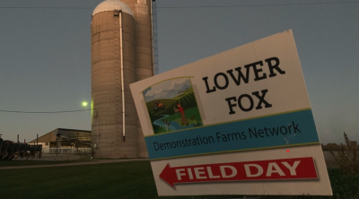 Silo with s sign that says Lower fox Demo.