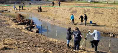 Students at the Toledo Natural Science Technology Center participating in the Hill Ditch Restoration. Photo Credit: Cherie Blair, Ohio EPA. 