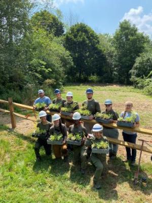 CorpsTHAT join Forest Staff in the Finger Lakes to plant native species plugs that had been growing at the NRCS Plant Materials Center. (USDA Forest Service photo by Greg Flood)