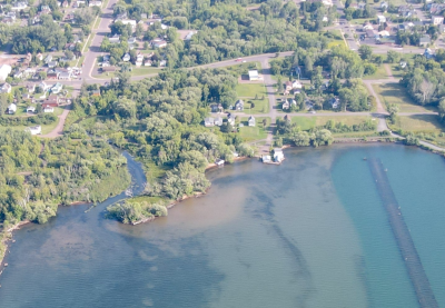 Overhead view of Bay City Creek area along Lake Superior's shoreline in Ashland, WI. (Photo Credit: Ed Monroe)  