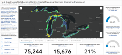 Overview of the dashboard screen for U.S Great Lakes Collaborative Benthic Mapping