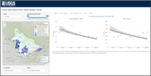 USGS graphic example view of the Great Lakes water basin water-quality dashboard displaying the water-quality trends in phosphorous in the Fox River at Green Bay, WI.