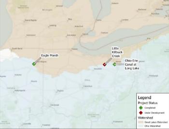 map showing potential pathways for carp entering the great lakes