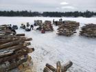 Hiawatha National Forest staff building fish cribs on Gooseneck Lake in 2022. (Credit: Eric Miltz-Miller, USDA Forest Service)